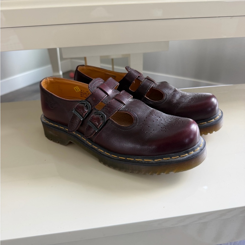Dr. Martens Burgundy Double-Strap Platform Mary Jane Shoes